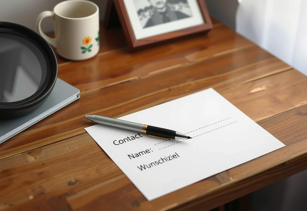 Ausgefülltes Kontaktformular auf Schreibtisch